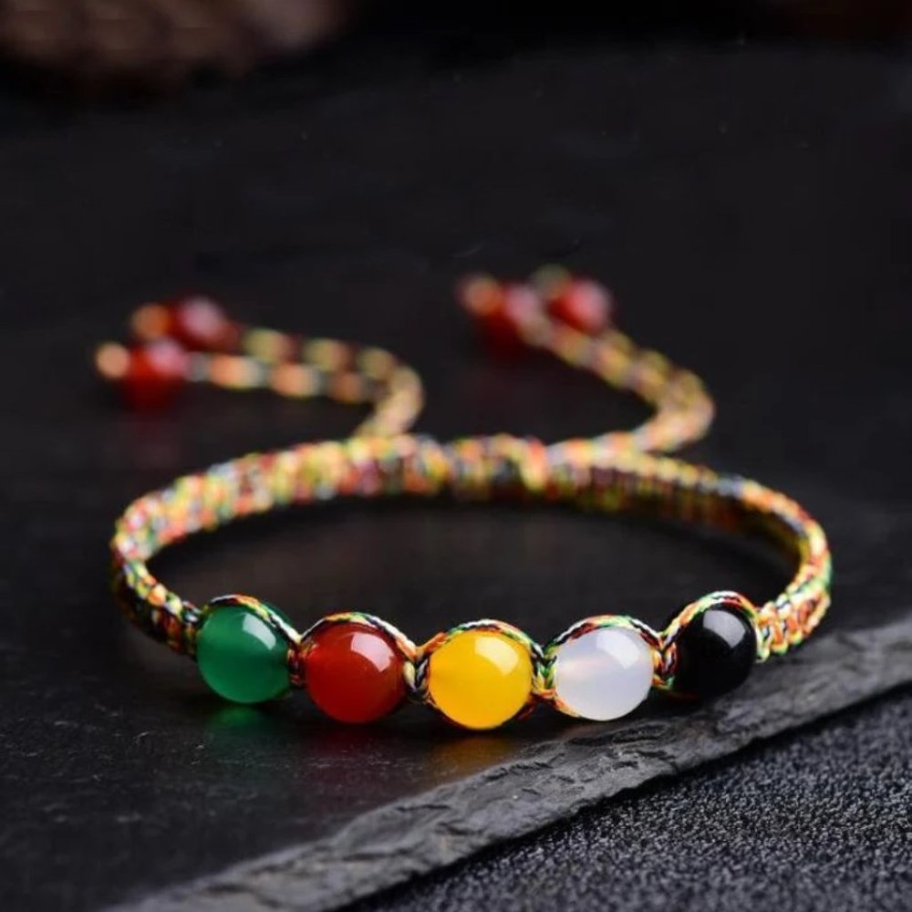Natural 8mm Obsidian Stone Bead Braided Bracelet